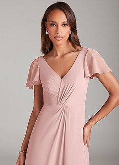 Azazie Soren Bridesmaid Dresses Powder Pink A-Line Ruched Chiffon Dress image12