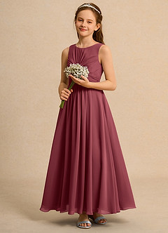 Azazie Ducky Girls Formal Robe Demoiselle D'honneur Fillette Robe Trapèze en Mousseline de soie Plissée Merlot image6