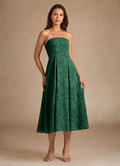 Azazie Lorain Mother of the Bride Dresses Dark Green A-Line Pleated Floral Burnout Dress image7