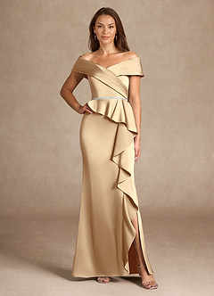 Azazie Dareia Kleider für die Brautmutter Meerjungfrau-Linie Schulterfrei Stretch-Satin Kleid Champagner image3