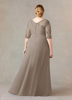 Azazie Dionysus Mother of the Bride Dresses Taupe A-Line Boatneck Lace Chiffon Dress image7