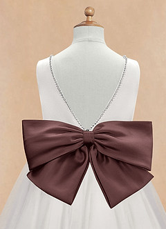 Azazie Seline Flower Girl Dresses Ivory Espresso A-Line Bow Tulle Dress image9