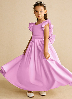 Azazie Piglette Flower Girl Dresses Candy Pink A-Line Bow Matte Satin Dress image2
