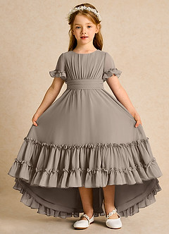 Azazie Kass Flower Girl Dresses Taupe A-Line Pleated Chiffon Dress image2