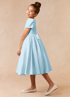 Azazie Anirra Flower Girl Dresses Sky Blue Ball-Gown Pleated Matte Satin Dress image3