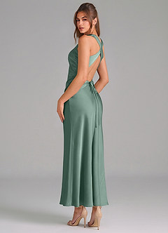 Azazie Evadne Vestidos de damas de honor Vestido de Eucalipto de Satén Elástico de Corte Recto con Plisado image2