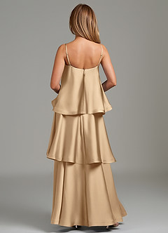 Azazie Azalea Robes de demoiselle d'honneur Robe Trapèze en Satin extensible Drapé Champagne image4
