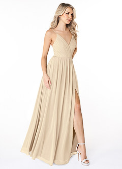 Azazie Gracie Brautjungfernkleider A-Linie Plissee Chiffon Kleid Champagner image5