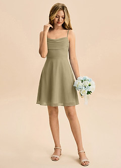 Azazie Bear Junior Moss Green A-Line Pleated Chiffon Dress image3