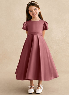 Azazie Princess Blumenmädchenkleider A-Linie Plissee Matte Satin Kleid Amethyst image6