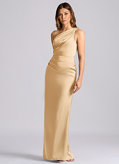 Azazie Akilah 신부 들러리 드레스 인어 한쪽 어깨 스트레치 새틴 바닥 길이 드레스 image6