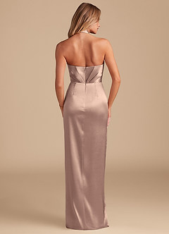Azazie Zaya Bridesmaid Dresses Taupe Sheath Pleated Metallic Satin Dress image7