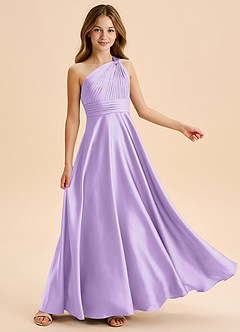 Azazie Charlize Junior Abito A-Line in Raso Elasticizzato Plissettato Lilla image5