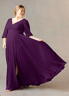 Azazie Zahara Mère de la mariée Robes Robe Trapèze en Mousseline de soie Col V plissé Grain De Raisin image9