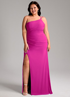 Azazie Eren Bridesmaid Dresses Fuchsia Sheath One Shoulder Chiffon Dress image10