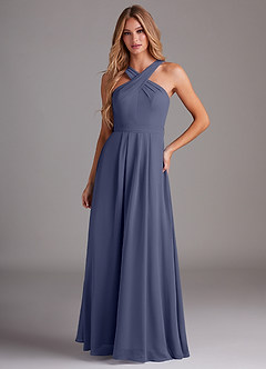 Azazie Dixie Bridesmaid Dresses Stormy A-Line Halter Pleated Chiffon Dress image1