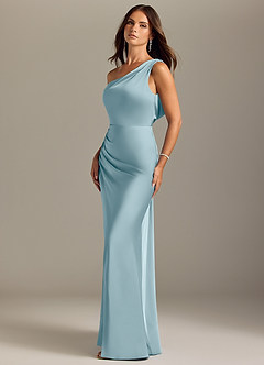 Azazie Madelyn Bridesmaid Dresses Moody Blue Mermaid Off the Shoulder Stretch Satin Convertible Dress image3