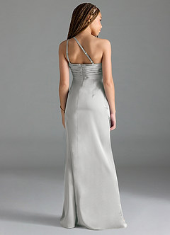 Azazie Eren Junior Silver Sheath Pleated Stretch Satin Dress image2