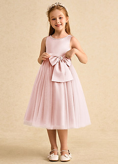 Azazie Twinsie Abiti da Ragazza di Fiori Abito A-Line in Tulle Fiocco Rosa Rossore image3