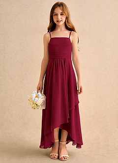 Azazie Twilight Dance Girls Formal Flower Girl Dresses Burgundy A-Line Pleated Chiffon Dress image3
