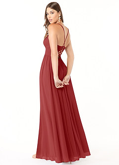 Azazie Aaida Bridesmaid Dresses Rust A-Line Corset Chiffon Dress image5