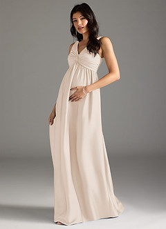 Azazie Yetta Abiti da damigella d'onore premaman Abito A-Line Plissettato Raso Elasticizzato Floor-Length image1