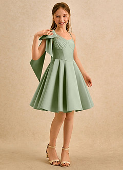 Azazie Beary Girls Formal Flower Girl Klänningar Klä A-Line i Matt satäng Ena axeln image3