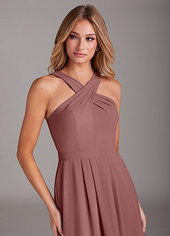 Azazie Dixie Bridesmaid Dresses Desert Rose A-Line Halter Pleated Chiffon Dress image5