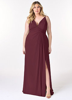 Azazie Maren Allure Bridesmaid Dresses Cabernet A-Line V-Neck Lace Chiffon Dress image6