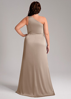Azazie Phaedra Jurken voor bruidsmeisjes Jurk van Stretch Satijn met A-lijn One-shoulder Taupe image9