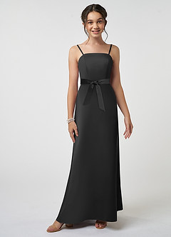 Azazie Anina Junior Black A-Line Bow Stretch Satin Dress image3