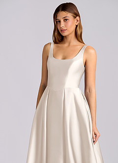 Azazie Amalie Bridesmaid Dresses White Alabaster A-Line Pleated Stretch Satin Dress image6