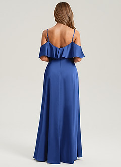 Azazie Jean Bridesmaid Dresses Royal Blue A-Line Off the Shoulder Stretch Satin Dress image2