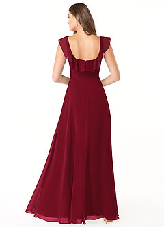 Azazie Jinny Brautjungfernkleider A-Linie Quadratischer Ausschnitt Gerüscht Chiffon Kleid Burgunderrot image2