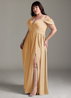 Azazie Lianne Brautjungfernkleider A-Linie Schulterfrei Stretch-Satin Kleid Gold image5