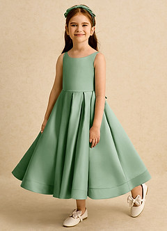 Azazie Babs Flower Girl Dresses Matcha Ball-Gown Pleated Matte Satin Dress image8