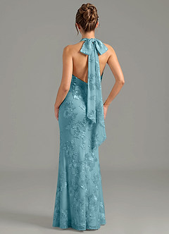 Azazie Velli Bridesmaid Dresses Celestial Azure Mermaid High Neck Mesh Dress image6