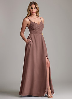 Azazie Terese Bridesmaid Dresses Espresso A-Line Pleated Chiffon Dress image6