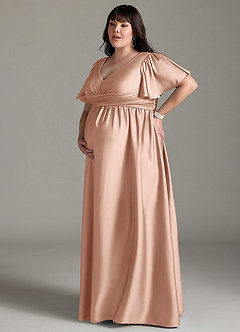 Azazie Verna Maternity Bridesmaid Dresses A-Line Ruched Stretch Satin Floor-Length Dress image14