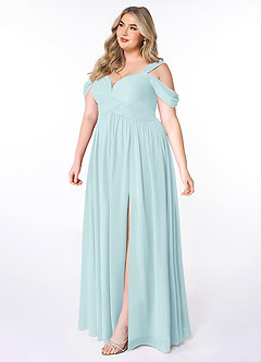 Azazie Lianne Bridesmaid Dresses Sea Glass A-Line Off the Shoulder Chiffon Dress image9
