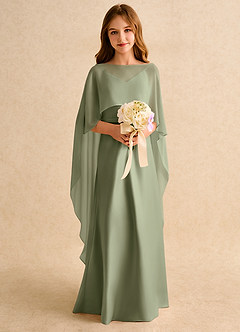 Azazie Fishie Girls Formal Flower Girl Dresses Pistachio A-Line Matte Satin Dress image3