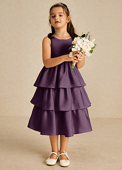 Azazie Margery Flower Girl Dresses Plum A-Line Bow Stretch Satin Dress image2