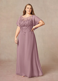 Azazie Faviola Abiti per la Madre della Sposa Abito A-Line in Chiffon con Scollo a Barca e Paillettes Rosa Polverosa image9