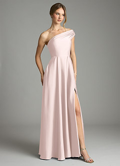 Azazie Melanie Suknie dla druhen Linia A Zza ramienia Satyna elastyczna Do ziemi Sukienka image5