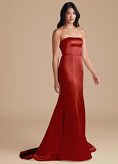 Azazie Aura Bridesmaid Dresses Rust Mermaid Metallic Satin Convertible Dress image5
