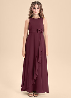 Azazie Lilenne Junior Cabernet A-Line Bow Chiffon Dress image5