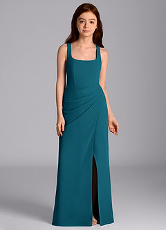 Azazie Mero Junior Abito Sirena in Chiffon Plissettato Blu Inchiostro image6