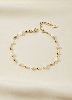 front Pulsera de perlas y cuentas doradas