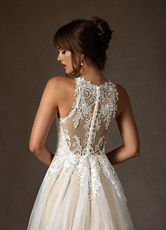 Azazie Melrose Hochzeitskleider A-Linie Herzausschnitt Spitze Kleid Diamantweiß Champagner image2