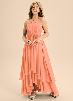 Azazie Elliora Junior A-Linie Plissee Chiffon Kleid Sonnenuntergang image4